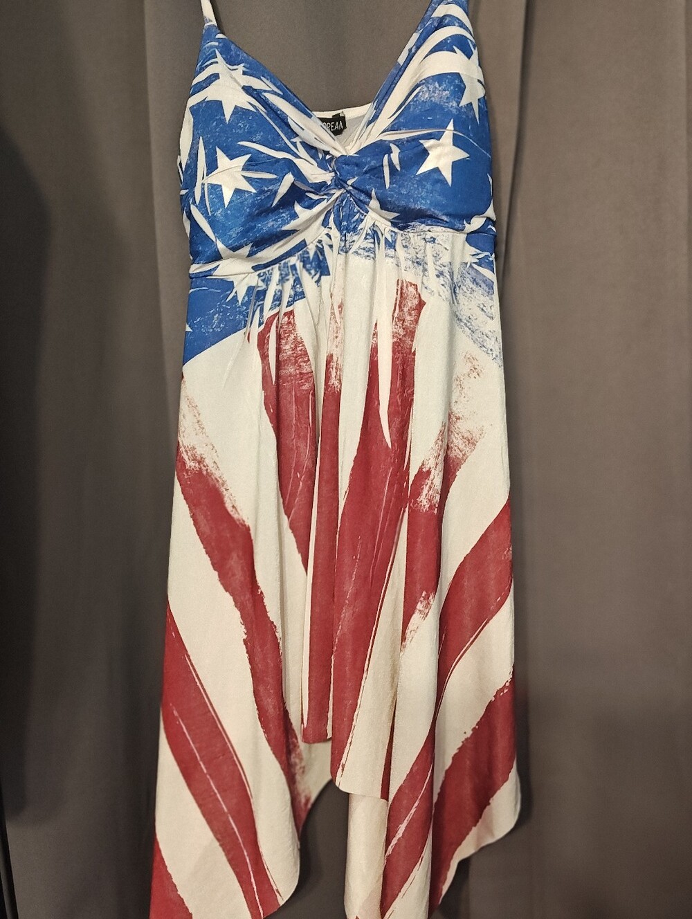 American Dream Red White & Blue Flag Print Handkerchief Hem Camisole